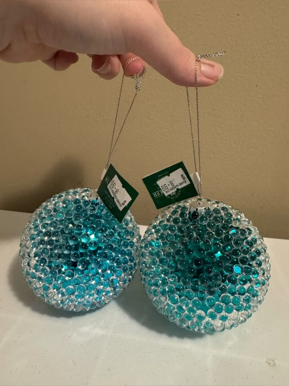 Set Of 2 Clear & Blue Plastic Textured Christmas Tree Ornaments